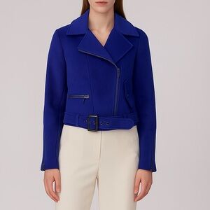 🇨🇦 Tristan Wool Perfecto Jacket Coat Cropped Modern Moto Trench Style Med Indigo